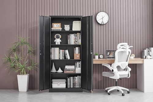 Guizeeopo Metal Storage Cabinet with Adjustable Shelves, Garage Storage Cabinets with Doors and Shelves, File Cabinets for Home Office, Kitchen Pantry Cabinet, 71'H, Black