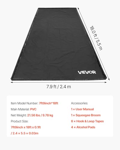VEVOR Containment Mat, 7 ft 9 in x 18 ft, Non-Slip PVC Garage Floor Mat with a Cleaning Squeegee, Heavy Duty Durable Waterproof Containment Protection from Snow, Rain and Mud for Cars Parking, Black
