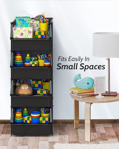 TidyFriend 4 Pack Stackable Storage Bins Open Front for Pantry Organizers and Storage, Pantry Storage for Food, Kitchen and Home Organization, Plastic Storage Bins, Dorm Room Essentials (Black)