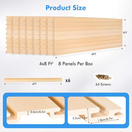 [8x4 Ft²] PVC Slat Wall Paneling, Adjustable Slatwall Panels with Coupling Structure, Slatted Wall Panel System with Customizable Storage Options, DIY Cutting & Easy-to-Install Slatwall Board Shelves