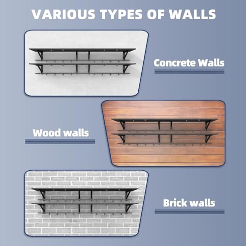 ZHNSYDN 2-Pack 2x4ft Garage Shelving Wall Mounted, Heavy Duty Garage Storage Shelves with 12 Hooks, 2' x 4' Wall Mount Shelves with 500LBS Capacaity