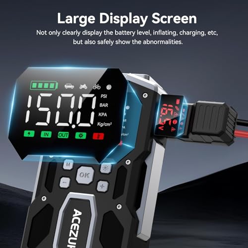 Portable Car Jump Starter with Air Compressor, ACEZUK 160PSI 8000A Jump Starter (All Gas/10.0L Diesel), 12V Battery Jump Box Car Battery Jumper Starter with 3.4" LCD Display, 2 Lights