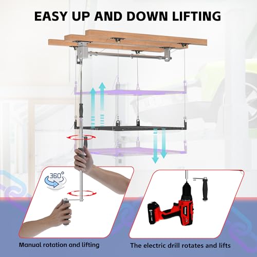 UODENGA Overhead Garage Storage Rack,4x4FT Garage Ceiling Storage Racks,Lift Storage Rack with Secure Lock,Holds 400 Lbs for Easy Up Down,Professional Organization System