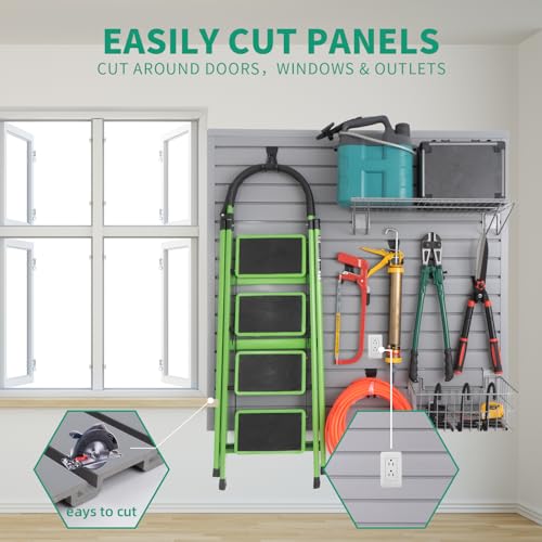 FRAYSCENT Slat Wall Paneling Garage Slat Wall Storage Systems Slatwall Panels Power Tool Organizer Wall Mount, PVC Garage Storage & Organization Products Slate Board (Grey, 4ft x 8ft)