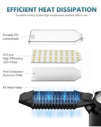 BRAINIAC Motion Sensor Garage Light with 3 Switch Modes, E26/E27 Screw in Garage Lights Ceiling LED Motion Activated for Garage/Shop/Porch-150W 15000LM 6000K