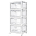 Kmiectse Clear Storage Bins with Lids - 4 Tier Plastic Bins with Wheels, Stackable Storage Bin, Closet Organizers Box for Bedroom, Living Room, 23 QT Folding Box with Magnetic Door