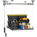 YOHKOH 4x4 Ft Overhead Garage Storage Rack with Lifting, 400lbs Garage Storage Lift for Ceiling, 59.1'' Axle Heavy-Duty Metal Garage Ceiling Rack, Black