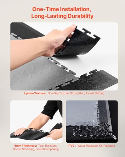 VEVOR Male Garage Floors Transition Edge Kit, 12 Edges and 4 Corners, Sturdy PVC Interlocking Modular Garage Floor Edging Slip-Resistant, Compatible Only with VEVOR 4-Sided Interlocking Mats, Black