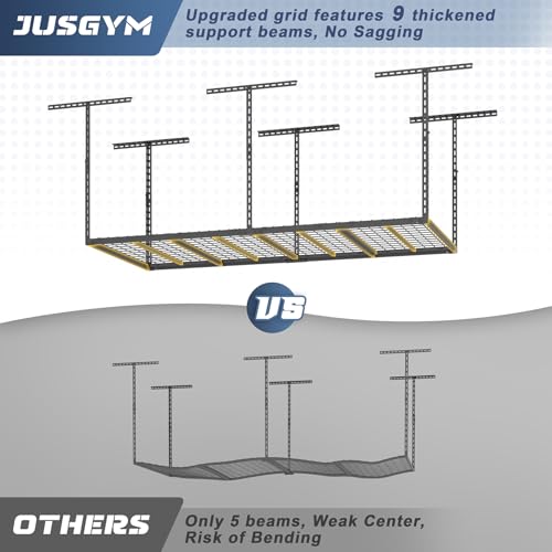 Jusgym 3X6FT Overhead Garage Storage Rack, 26"-40" Height Adjustable Garage Ceiling Storage Racks, Heavy Duty Metal Overhead Storage Organizer System, 450LBS Weight Capacity