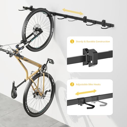monTEK Enhanced Garage Bike Rack, Adjustable 6 Bike Hangers for Garage, Equipped with 78.5in Extended Rail to Accommodate Various Bicycle Sizes, Heavy-Duty Steel Bike Wall Mount, Max Capacity 330 lbs