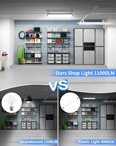 100W LED Shop Light 11000LM Ultra Brighter, Plug in Garage Light with On/Off Switch and 6FT Cord, 6000K IP66 Waterproof Workshop Bay Lighting for Garage Workbench Warehouse Factory Yard Outdoor