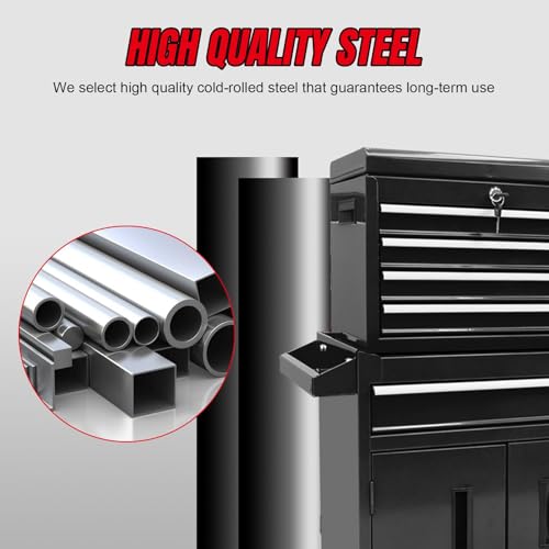 BIG RED 5-Drawer Rolling Tool Chest: Metal Tool Box with Wheels, Removable Top Tool Box, Liner, Adjustable Shelf and Locking Mechanism for Garage Workshop,Black