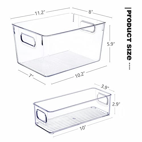 SKTEET Set of 8 Clear Plastic Storage Bins, 4 Large and 4 Small Stackable Storage Containers for Pantry Organization and Kitchen Storage Bins,Home Edit and Cabinet Organizers