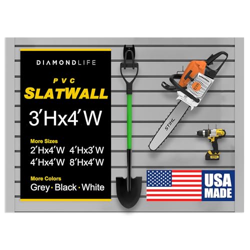 Heavy Duty 3'H X 4'W PVC Garage SlatWall Storage System (with Endcaps & Screws) - Modular Slat Wall Paneling for Garage Wall Organizer - Interlocking SlatWall Panels for Home & Commercial Use (Grey)