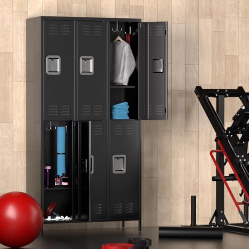 GarveeHome Metal Storage Locker with 6 Doors, Metal Locker for Employees with 18 Hooks for Garage School Office Gym Home, Assembly Required, Black