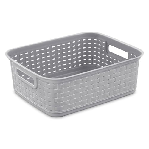 Sterilite Short Plastic Weave Storage Basket, Bin Organization for Countertops, Tabletops and Shelves for Crafts, Jewelry, Gray, 18-Pack
