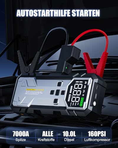8000A Jump Starter with Air Compressor, 12V Jump Box for Car Battery (All Gas/10.0L Diesel) Portable Jumper Starter Pack with 150PSI Auto Tire Inflator, LCD Display, Lights & Booster Cable