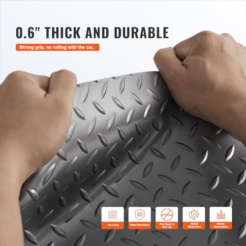 VEVOR Garage Floor Mat, 19 x 4.9 FT PVC Garage Flooring Roll, Non-Slip Diamond Texture, 93.65 sq.ft Covering Space, Garage Mats for Under Cars, for Gyms Boats Car Trailer, Gray