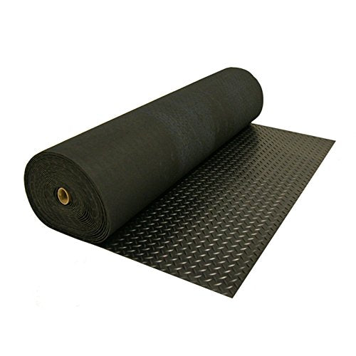 Rubber-Cal Diamond-Plate Rubber Flooring Roll - 3 mm x 4 ft x 7 ft Roll - Black