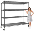 4-Tiers Storage Shelves 73" H Heavy Duty Metal Shelving with Wheels, 2640LBS Load Wire Shelving Rack Garage Shelves for Pantry Kitchen Industrial Warehouse Office, 59" W x 23.9" D