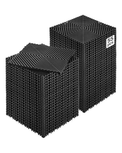 VEVOR Interlocking Drainage Mat, 12” x 12” Modular Interlocking Cushion, 55 Pcs Splicing Drainage Mats, Non-Slip PP Drainage Floor Tile and Shower Mat, for Garage, Garden, Kitchen & Outdoor, Black