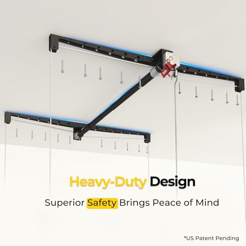 Overhead Garage Storage Rack for 10-12ft Ceiling, Heavy-duty 4x4 FT Garage Ceiling Storage Racks with Safety Lock, Ideal for Storage Mounted Lift System and Storage Organizer, 250lbs Capacity
