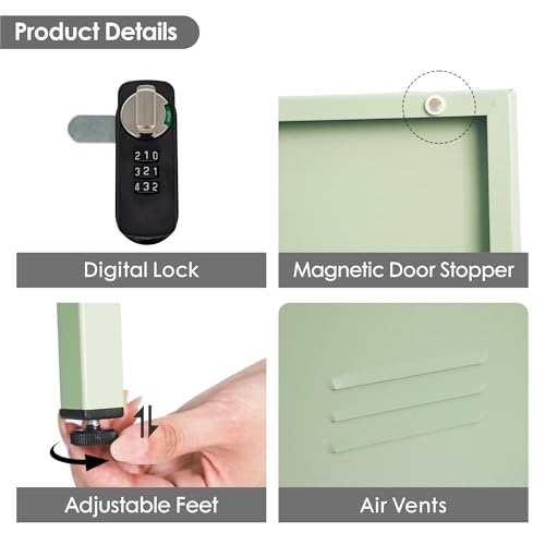 Epochsteele Metal Locker Storage Cabinets Lockable Single File Storage Cabinet with Door and Removable Shelves Kids Locker for School Gym Pantry Kitchen (Green)