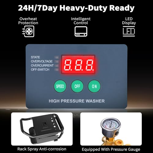 2025 Upgraded 100bar 2.3GPM Commercial Electric Pressure Washer–PM Inverter 3HP Motor,Horizontal Triplex Pump,Power Washer with 65dB Quiet,with 7 Nozzles (0°/15°/25°/40°/Soap/Turbo) for Cars/Driveway