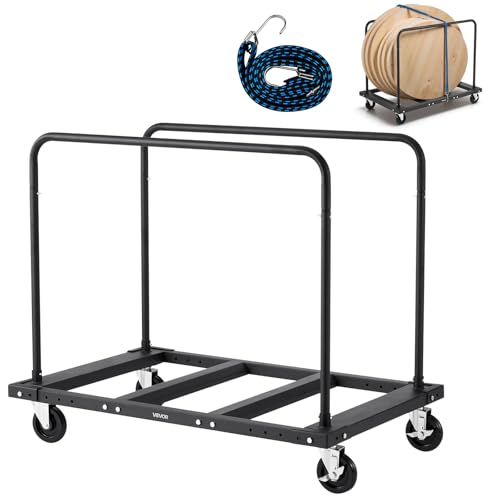 VEVOR Folding Table Cart, 1800LBS Heavy Duty Table Trolley with 5" Swivel Wheels, Drywall Dolly for Garage, Home, Warehouse, Party Event Hotel Furniture 10 Table Capacity, Black