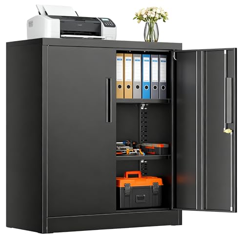 SUNCROWN Metal Storage Cabinets, 36”Locking Cabinet with Doors and Adjustable Shelves, Steel Utility Tool Garage Cabinets for Home, Office, Kitchen,Warehouse, Black