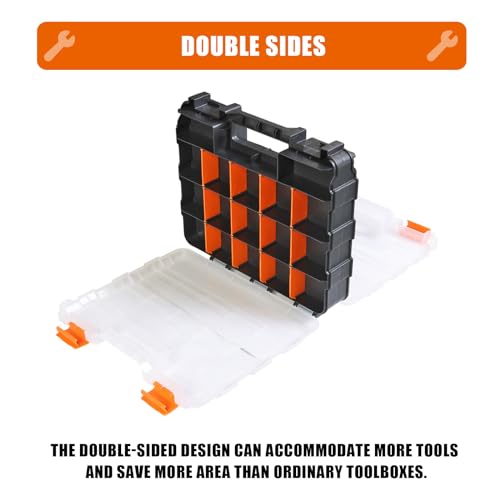 BIG RED AG322R Torin Double Sided Tool and Hardware Storage Box: Portable Small Parts Organizer with Removable Plastic Dividers for Tools, Small Items and Jewelry, Black/Orange