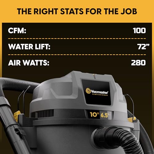 Vacmaster Professional Beast Series FLT+10-Gallon 6.5 Peak HP Wet/Dry Shop Vacuum with HEPA Media Filter, Manual Filter Cleaning System, Power Tool Sync Technology- VJN1012PF 0201