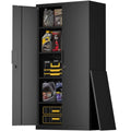 FATIGOS 72''H Tall Metal Garage Storage Cabinet with Lock, 18'' Deep Metal Storage Cabinets with Doors and 4 Adjustable Shelves, Heavy Duty Steel Locker for Laundry Room, Warehouse, Home Office, Black