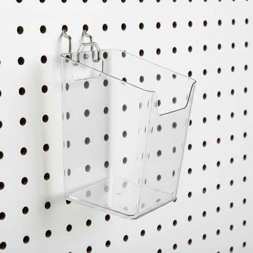 Coloch 6 Pack Clear Pegboard Cups with Hooks, Plastic Peg Board Bins Pegboard Organizer Accessories Wide Mouth Storage Box for Garage, Workbench, Craft Room, Office Organization, 3 Sizes