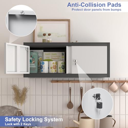 STEELIST Metal Locking Cabinet, 12.8" H Garage Cabinet Wall Mount, Steel Storage with Doors, Floating Storage Organization for RV, Hanging Cabinets for Workshop, Warehouse, Wall Cabinet