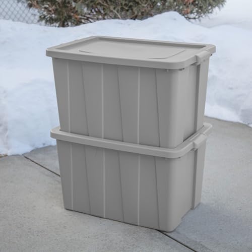 Sterilite Tuff1 30 Gallon Plastic Stackable Temperature and Impact Resilient Basement/Garage/Attic Storage Tote Container Bin with Lid, Gray (16 Pack)