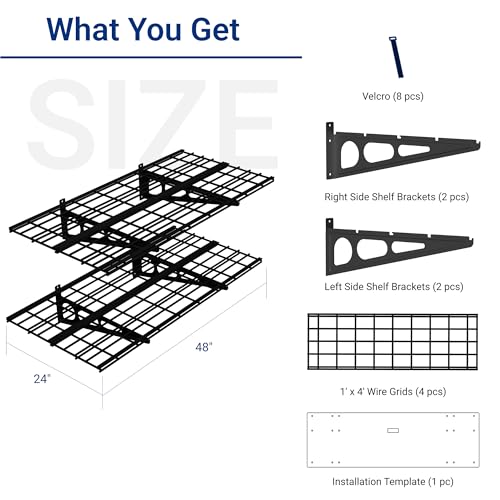 FLEXIMOUNTS 2-Pack 2x4ft 24-inch-by-48-inch Wall Shelf Garage Storage Rack Wall Mounted Floating Shelves, Black, Classic Series