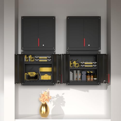 Kelueo 30" Metal Garage Wall Cabinet,Metal Wall Cabinets with Lock & Adjustable Shelf,Wall Mounted Garage Cabinet with Handle & Magnetic Door & Anti-Fall Rails for Repair Shop