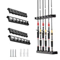 Tcakelox 2 Packs Fishing Rod Holder for Garage Vertical Wall-Mounted Stores 12 Rods or Combos Fits Most Rod Diameters (Vertical Black, 2 Pair 12 Rods)
