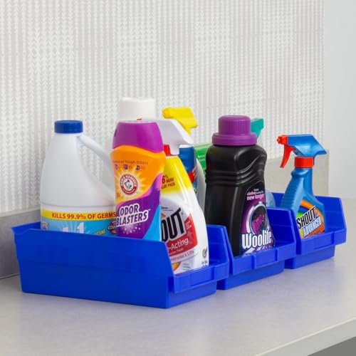 Akro-Mils 30150 Plastic Shelf Bins, Heavy Duty Storage Bins for Garage, Closet, and Drawer Organization, 12" x 8" x 4", Blue, 12-Pack