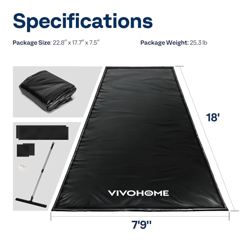 VIVOHOME Containment Mat (7'9" x 18') with Stay Put Corner, PVC Garage Floor Mats, Heavy Duty Garage Parking Mat with a Squeegee,Black