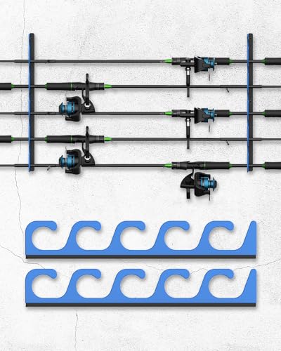 WellMall Fishing Rod Pole Holders - 5 Fishing Rod Pole Holder Storage for Wall & Garage Ceiling Mount, Great Fishing Rod Rack Fits Most Fishing Rods