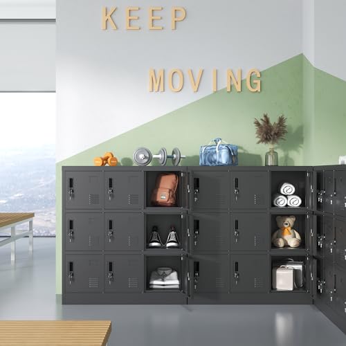 IKIMI Metal Lockers for Employees,Office Storage Locker with 9 Doors Black,Employee Locker with Lock and Card Slot,Steel Staff Locker Storage Cabinet for Gym Home School Garage,Assembly Required