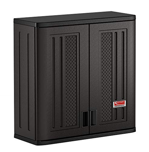 Suncast Commercial 4 Cubic Ft. Heavy-Duty Resin Wall Cabinet with Adjustable Metal-Reinforced Shelf, and Lockable Handles for Indoor and Outdoor Storage, Black, Made in the USA