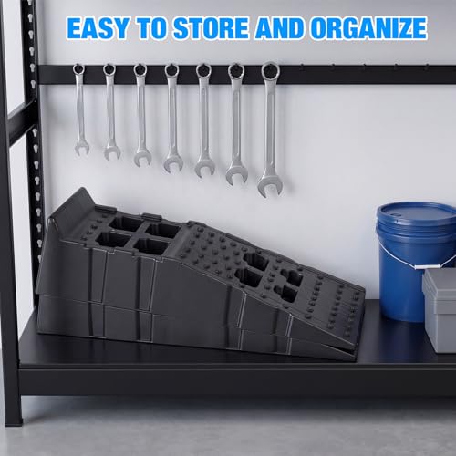 2 PCS Car Ramps for Oil Changes, 13000lbs Heavy Duty Plastic Oil Change Ramps, 12" Wide Low Profile Design with 8.6" Lift Height, Jack Support for Vehicle Service & Garage Repair Black