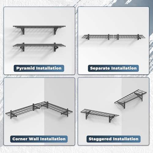 Jusgym 2 Pack Heavy Duty Garage Wall Shelving Set (1x4ft), Wall Mounted Garage Shelves 700lbs Capacity, 12"x48" Shelf Storage Rack Floating Shelves, Black