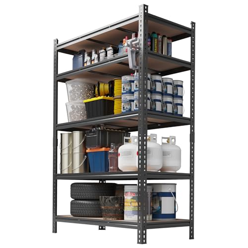 5-Tier Heavy Duty Adjustable Metal Storage Unit, 72" h x 48" w x 24" d, for Garage, Basement, Warehouse, Pantry, Closet, Kitchen, Black