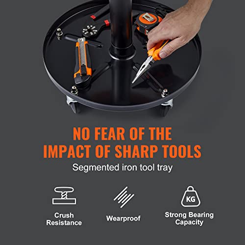 VEVOR Mechanic Stool, 250 LBS Rolling Pneumatic Creeper Garage/Shop Seat, Adjustable Height 16-22 inch in Padded Rolling Workshop Stool with Tool Tray, for Garage, Shop, Auto Repair, Black+Orange