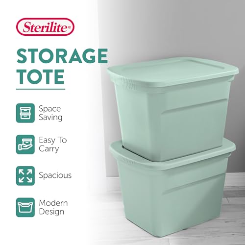 Sterilite 16 Pack Tote, Plastic Stackable Storage Bin Container with Lid, 18 Gallon, Mindful Mint