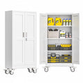 GAIOUS Metal Garage Storage Cabinet with Lock, 61” Tall Lockable File Cabinet with Wheels, Steel Tool Cabinet with 2 Door and 3 Adjustable Shelves, Rolling Cabinet for Home Office Garage Gym - White